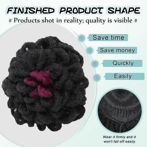 Miniatura 8 de DreadLock Moño Loc Moño de Pétalo Moño Afro High Puff Peluca de Cola de Caballo con Cordón Sintética Locs Falsos Moño de Cabello Cola de Caballo
