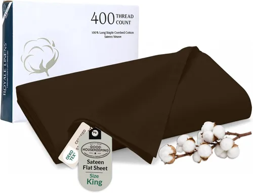 Miniatura 53 de Royale Linens Sábana Plana de Algodón Peinado de Fibra Larga 100% de 300 Hilos - Súper Suave - Sábanas Superiores - Sábana Plana Queen Vendida por