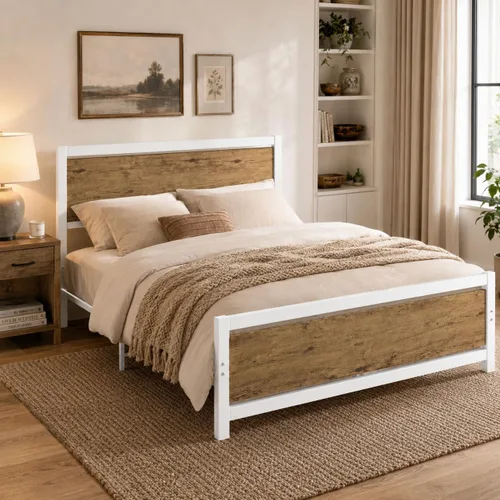 Miniatura 16 de Catrimown - Bases de cama individuales con cabecero, base de cama metálica de tamaño individual con fuerte soporte de listones de acero, cama