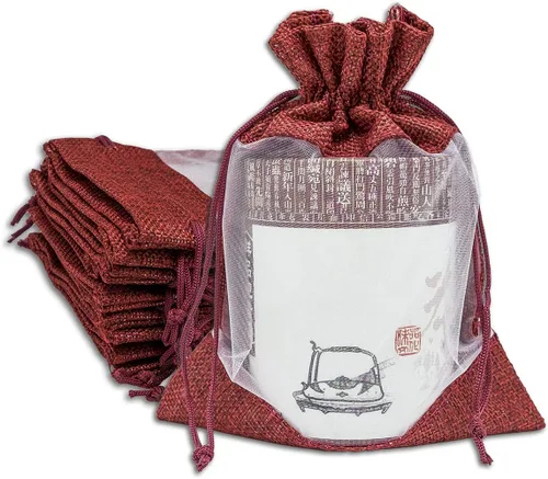Miniatura 12 de Paquete de 12 bolsas de regalo medianas de lino, arpillera y organza con cordones (5 x 7 pulgadas, blanco) - Bolsa de malla para recuerdos
