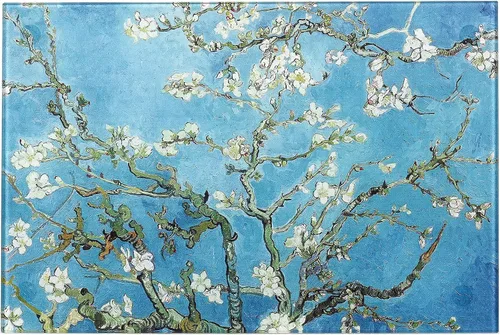 Tabla de cortar de vidrio templado para cocina, diseño de flores verdes de Van Gogh, pequeña, resistente al calor y apta para lavavajillas (pequeña,
