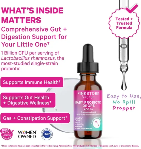 Miniatura 2 de Pink Stork Gotas probióticas para bebés, probióticos para recién nacidos, bebés y niños pequeños para ayudar a la digestión y el estreñimiento