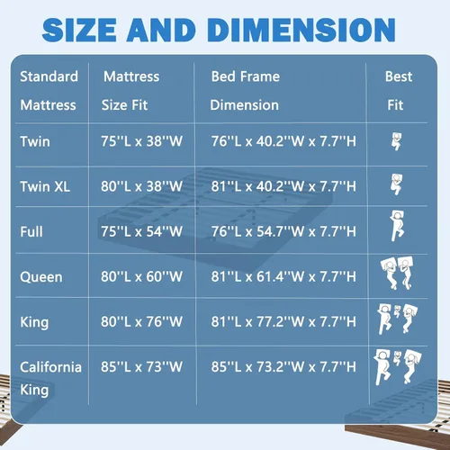 Miniatura 6 de GarveeHome - Marco de cama de plataforma de madera tamaño matrimonial, marco de cama de madera sin cabecero, soporte de listones de madera,