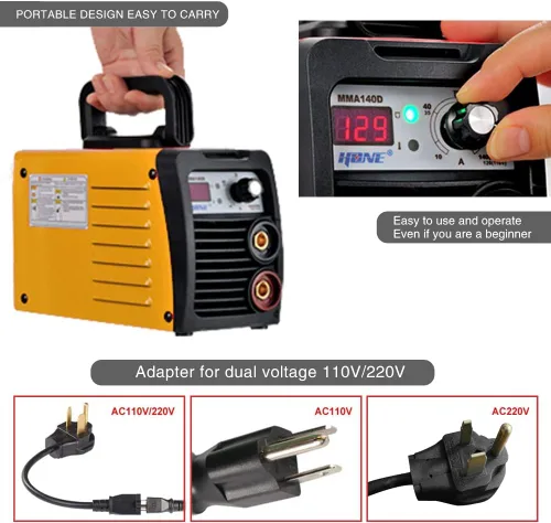 Miniatura 5 de HONE ARC – Soldadora 110V/220V, Soldador de palo real de 140Amp, máquina de soldadura digital IGBT inversor con pantalla LCD, arranque en caliente