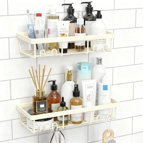 Miniatura 9 de Moforoco Estante organizador de estante para ducha, cesta autoadhesiva negra para estantes de baño, decoración interior de pared de casa de campo