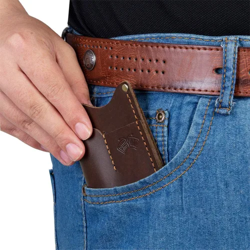 Miniatura 7 de Funda de cuero EDC para bolsillo de hombre, funda hecha a mano, funda para cuchillo, cartera