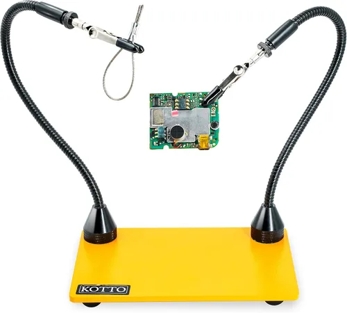 KOTTO Herramienta de soldadura de tercera mano, soporte para PCB, dos brazos metálicos flexibles con base magnética, manos que ayudan a las manos,