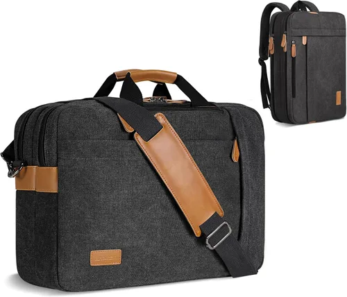 Miniatura 8 de ESTARER Bolsa para laptop 3 en 1 para hombres, mochila para laptop de 17-17.3 pulgadas, bolsa bandolera para computadora para Nailon Negro
