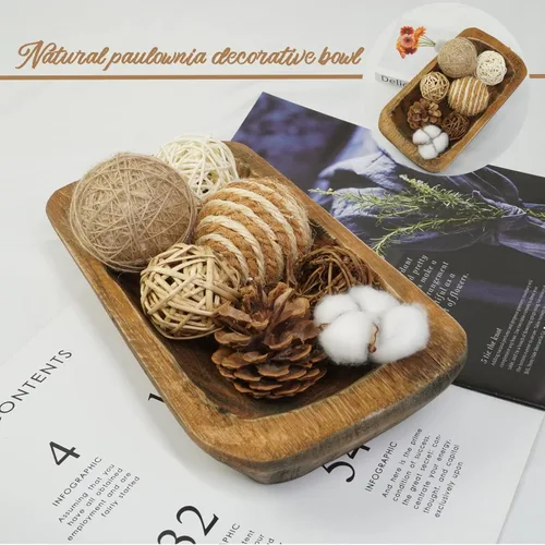 Miniatura 5 de Cuencos largos de madera para decoración de tazones largos, cuenco de madera para baguette, cuencos grandes de madera para el hogar, bandeja