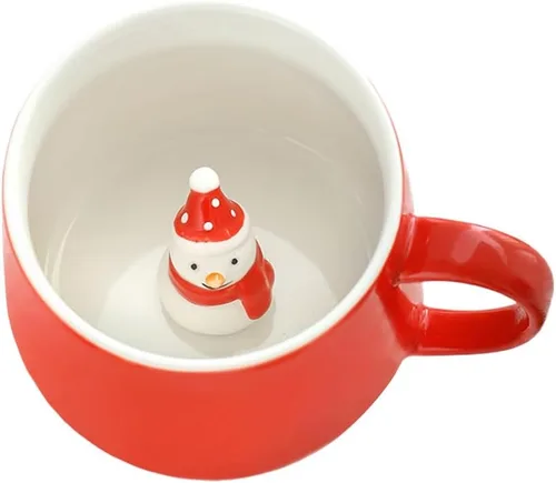 Miniatura 7 de NDLBS Taza de café 3D de Navidad con Papá Noel lindo animal dentro de la taza de cerámica de dibujos animados, regalo de cumpleaños de Navidad