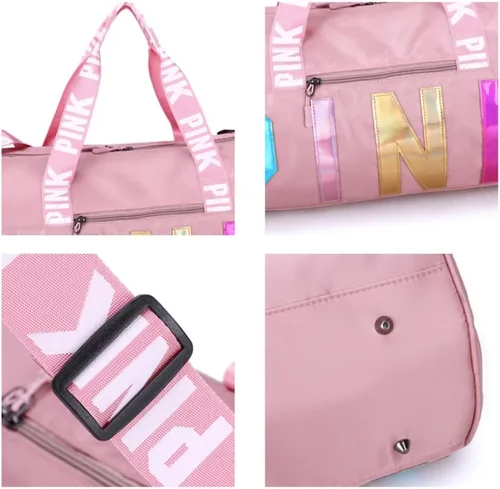Miniatura 8 de GUMII Bolsa deportiva grande para mujer, bolsa de lona rosa, bolsa de gimnasio, bolsa de viaje, bolsa de entrenamiento, bonita bolsa