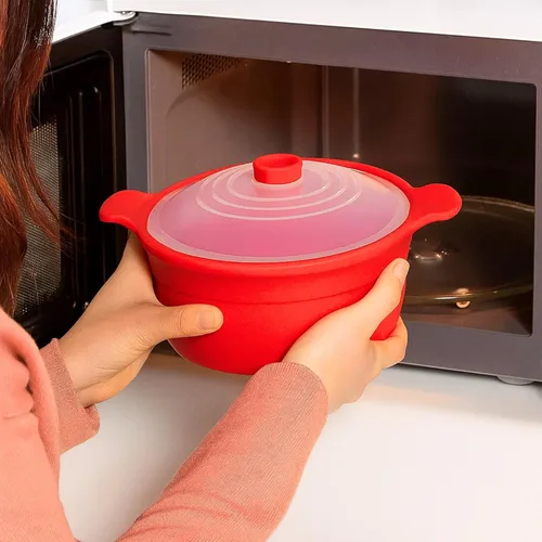 Miniatura 2 de Vaporizador de alimentos de silicona para microondas con asa y tapa, olla antiadherente de 1.2 L para ramen, recalentar sobras, almacenamiento