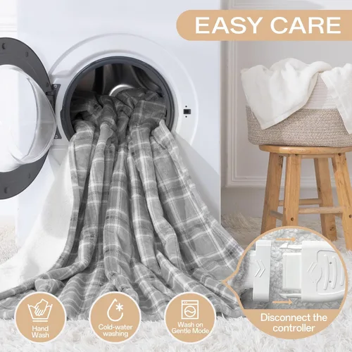 Miniatura 8 de Manta Térmica Tamaño Completo, Manta Eléctrica 72"x84" para Cama con 8 Niveles de Calentamiento Rápido y 10 Horas de Apagado Automático, Manta