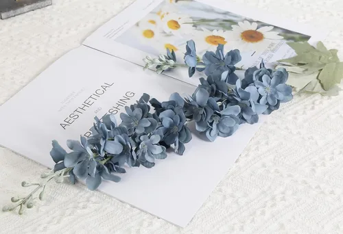 Miniatura 7 de IPOPU 6 PCS Flores Artificiales de Delfínium Flores Artificiales de Espuela de Cordero Flores de Seda de 85 cm de Tallo Largo para Arreglos de Boda