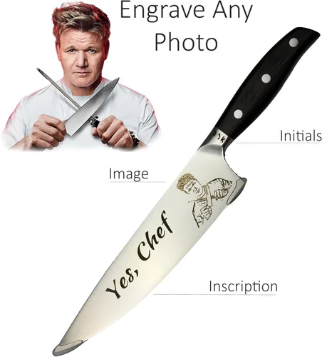 Miniatura 3 de Cuchillo de chef personalizado, cuchillo de chef personalizado de 8 pulgadas, foto grabada, logotipo o ilustración, acero alemán 1.4116, cocina