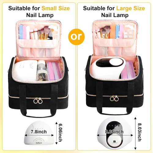 Miniatura 9 de Veirdro Bolsa Organizadora de Esmalte de Uñas con Capacidad para 80 Botellas (15ml/0.5fl.oz) y Lámpara de Uñas, Estuche de Almacenamiento de Kit