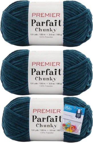 Miniatura 9 de Premier Yarns Parfait - Paquete de 3 unidades de felpilla gruesa de 3.5 onzas, peso supervoluminoso, paquete de 3 unidades con soportes para puntada