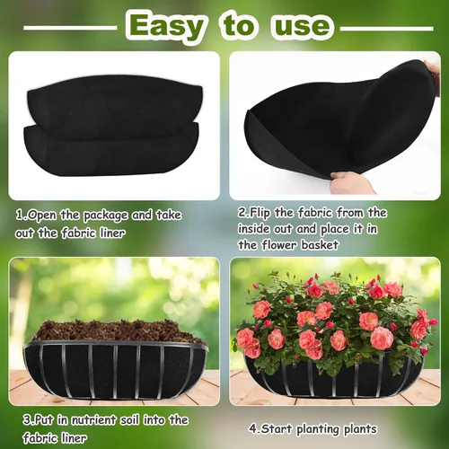 Miniatura 5 de 2 forros mejorados para macetas de 24 pulgadas, forros de tela para ventana, forro de fieltro para macetas, forro de cesta de flores negras, forro