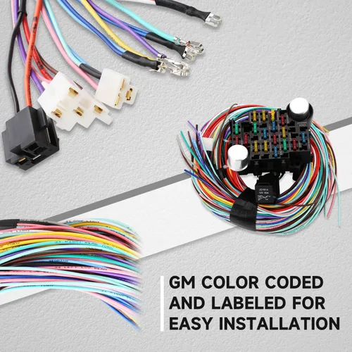 Miniatura 4 de Kit de arnés de cableado de 21 circuitos y 17 fusibles, arnés de cable universal extra largo para automóviles compatible con GM Chevy Mopar Hotrods