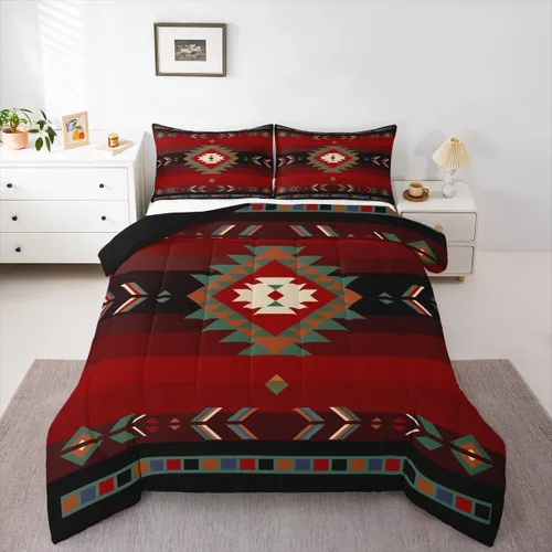 Miniatura 19 de Feelyou Juego de edredón geométrico del suroeste para niños y niñas, edredón nativo del suroeste, tamaño individual, juego de ropa de cama
