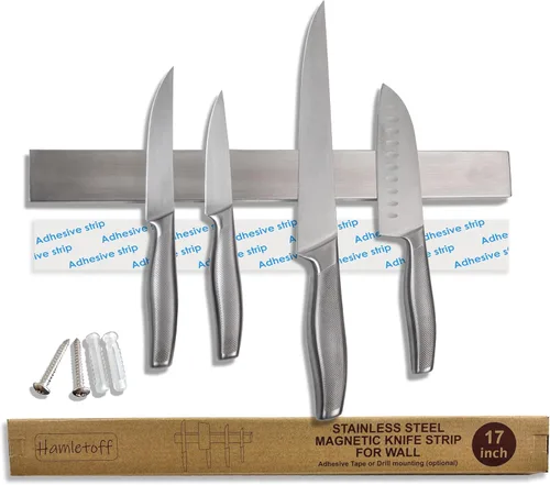 Miniatura 8 de Portacuchillos magnético de alta calidad para pared, sin perforaciones, soporte magnético de acero inoxidable de 16 pulgadas para cuchillos