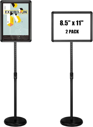 Soporte ajustable para letreros de pedestal, soporte para póster de aluminio, marco abierto para 8.5 x 11 pulgadas con base redonda pesada, muestra