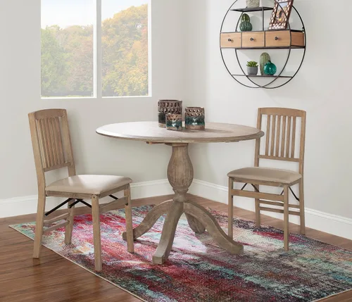 Miniatura 7 de Linon Keira - Juego de 2 sillas plegables de madera rústica natural con asiento tapizado beige y respaldo de misión