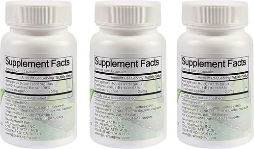 Miniatura 2 de Crackaging Cycloastragenol 98% Telomere & Apoyo Inmune 25mg 90 Cápsulas en 3 Botellas