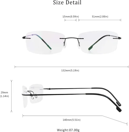 Miniatura 4 de LifeArt Lentes de lectura para computadora con bloqueo de luz azul, marco sin montura para hombre y mujer (negro, aumento de +2.25)