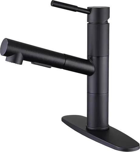 Grifo de cocina negro con pulverizador, grifo de fregadero de cocina negro con rociador extraíble, moderno grifo de fregadero de barra de acero