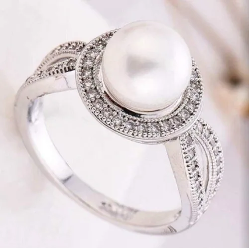 Miniatura 4 de Lzz Fashion Lady 925 Anillo de plata esterlina perla blanco zafiro blanco perla cultivada de agua dulce y circonita cúbica anillo de joyería de boda