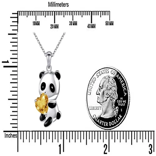Miniatura 7 de YienDoo Gargantilla de cristal con diseño de panda, collar de corazón de cristal amarillo, panda con colgante de oso panda, collar de amor