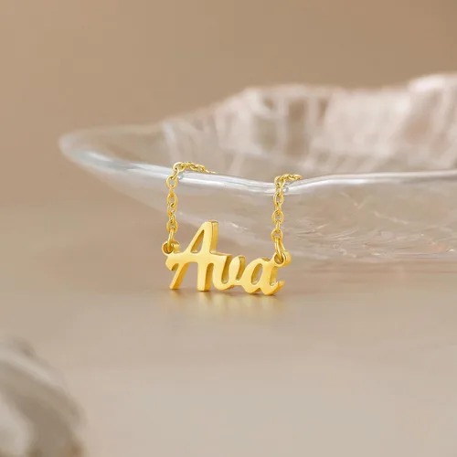 Miniatura 2 de SANNYRA Collar con nombre personalizado chapado en oro real de 18 quilates con placa de nombre, regalo de joyería para mujeres y niñas