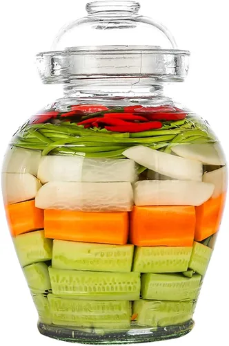 Miniatura 8 de Vencer Tarro de fermentación de vidrio tradicional de 2,5 litros con tapa y piedra de presión, tanque de fermentación de vidrio para decapado