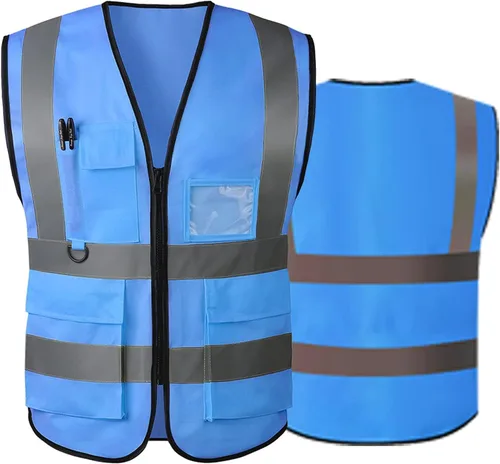 Chaleco de seguridad reflectante de alta visibilidad para hombres y mujeres con bolsillos y cremallera frontal cumple con los estándares ANSI/ISEA