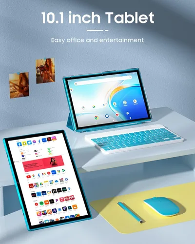 Miniatura 2 de Tablet 2 en 1 con funda para teclado y ratón, tableta de 10 pulgadas Android 15 Tablets PC, 8 GB RAM+32 GB ROM compatible con 1 TB expandible, Azul