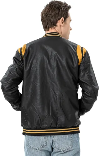 Miniatura 2 de chuida Chaqueta Bomber de Motocicleta de Cuero Sintético PU para Hombre, Cuello de Pie, Forro Polar, Resistente al Viento, Ligera, Abrigos