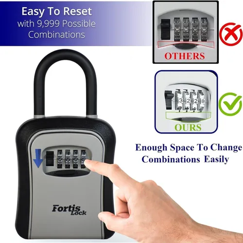 Miniatura 4 de Caja para llaves con código, caja de seguridad portátil con grillete, cerradura de combinación de 4 dígitos, caja de bloqueo de llave resistente a