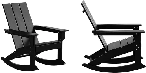 Miniatura 10 de HDPE Laguna Silla mecedora Adirondack de polietileno para exteriores (juego de 2), color negro