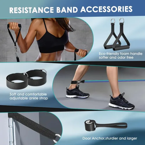 Miniatura 4 de WHATAFIT Juego de bandas de resistencia con asas, bandas de ejercicio para gimnasio en casa, equipo de entrenamiento de fuerza, incluye anclaje
