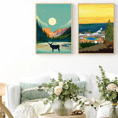 Miniatura 4 de 6 paquetes de pintura por números para adultos principiantes, kits de pintura por números de parques nacionales sobre lienzo sin marco, Yellowstone