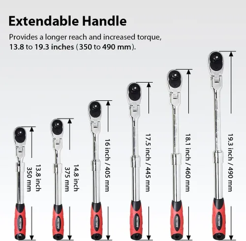 Miniatura 6 de FIRSTINFO F3222ND Taiwán - Llave de trinquete extensible flexible y con bloqueo de 1/2 pulgada reversible, agarre suave con acción de engranaje