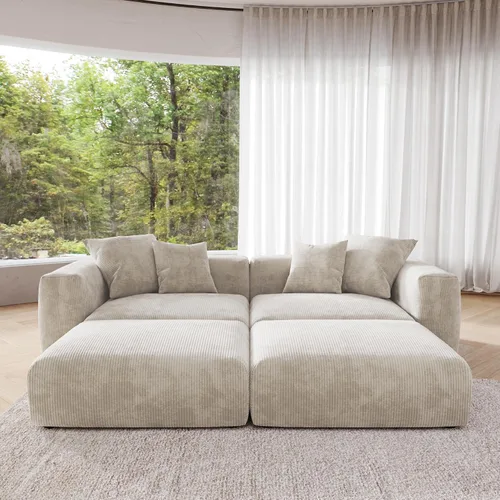 Miniatura 5 de JACH Sofás Seccionales de Pana para Sala de Estar, Sofá Seccional Modular con Otomanas Chaise, Fundas de Cojines Removibles, Sofá Cama Moderno