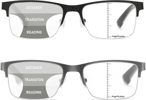 Miniatura 5 de LKEYE Gafas de lectura multifoco para hombre, sin línea, lector multifocal progresivo, luz azul, marco de metal, lentes trifocales