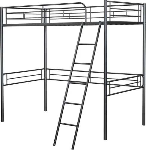 Miniatura 3 de Furniture of America Citing - Cama tipo loft de metal industrial con escalera en ángulo adjunta y barandillas de seguridad, no requiere somier