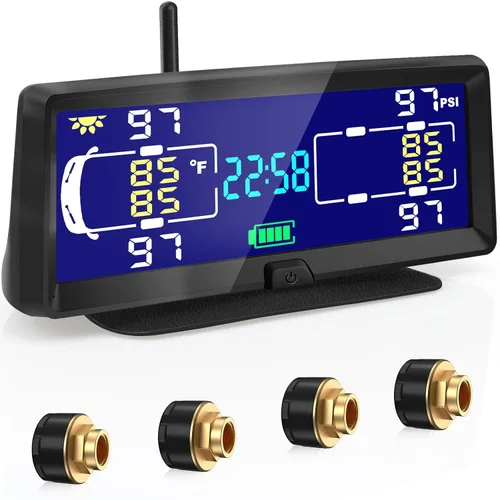 Hieha Sistema de monitoreo de presión de neumáticos, TPMS solar inalámbrico de 7.84 pulgadas con 4 sensores para remolque de viaje, camión, quinta
