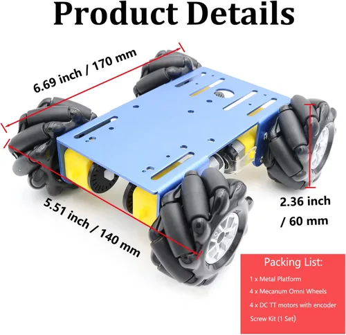 Miniatura 2 de Chasis de automóvil inteligente de metal 4WD, MC100 Control remoto Omnidireccional Rueda Robot Plataforma Kit de automóvil con rueda Mecanum de Azul