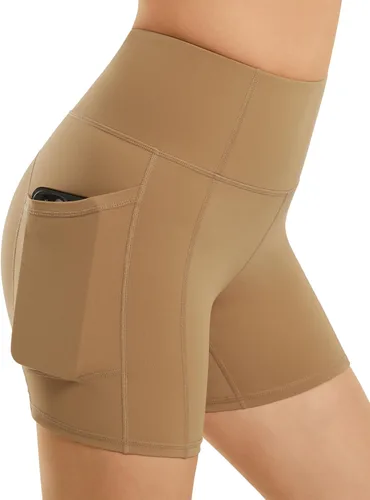 Miniatura 3 de Persit - Pantalones cortos de yoga de cintura alta para mujer con bolsillos laterales e interiores, no transparentes, pantalones cortos atléticos