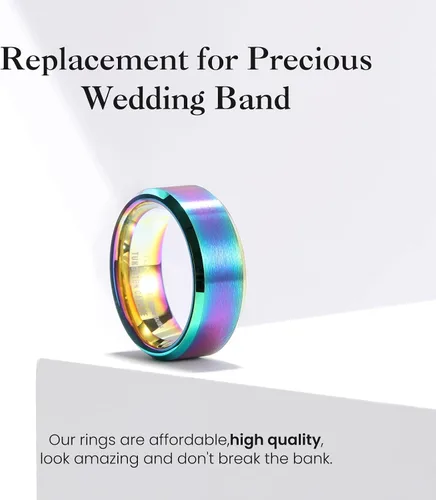 Miniatura 3 de King Will - Anillo básico unisex de carburo de tungsteno con acabado mate y pulido, para boda o compromiso, borde biselado, colores plateado, negro