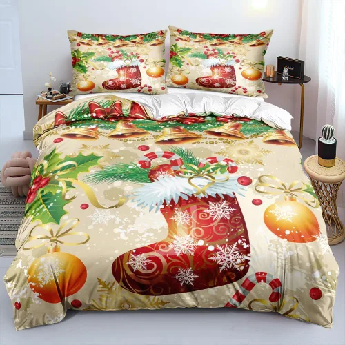 Miniatura 14 de Juego de funda de edredón de Navidad 3D, fundas de edredón y fundas de almohada con patrón de lazo rojo, juegos de ropa de cama de color pulido